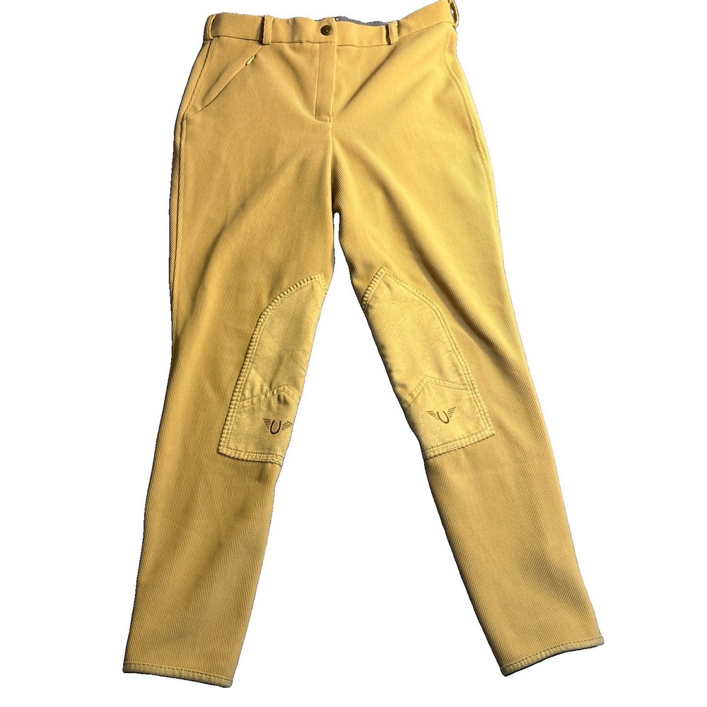 TuffRider Women's Horseback Riding Breeches Knee Patch Stretch Ribbed Tan Sz 30